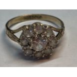 A 9 CARAT GOLD CUBIC ZIRCONIA CLUSTER RING SIZE M