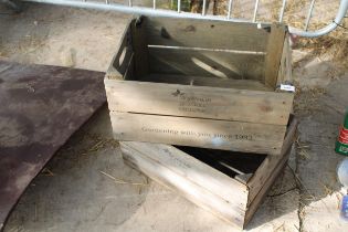 TWO VINTAGE MONOGRAMED WOODEN CRATES