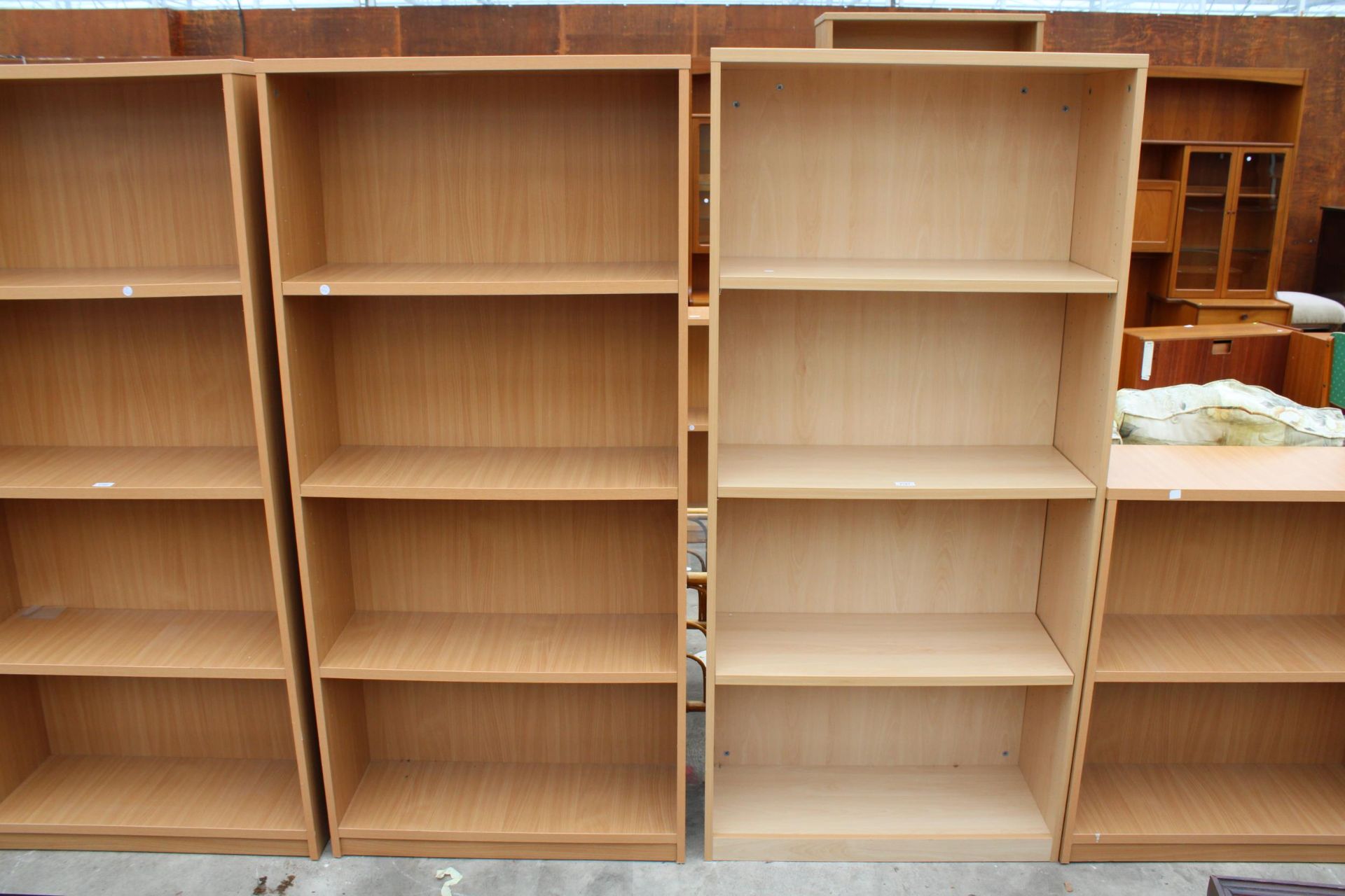 TWO MODERN OPEN STORAGE SHELVES 31.5" WIDE