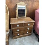 A VICTORIAN PINE DRESSING CHEST OF TWO SHORT AND TWO LONG DRAWERS, 36" WIDE