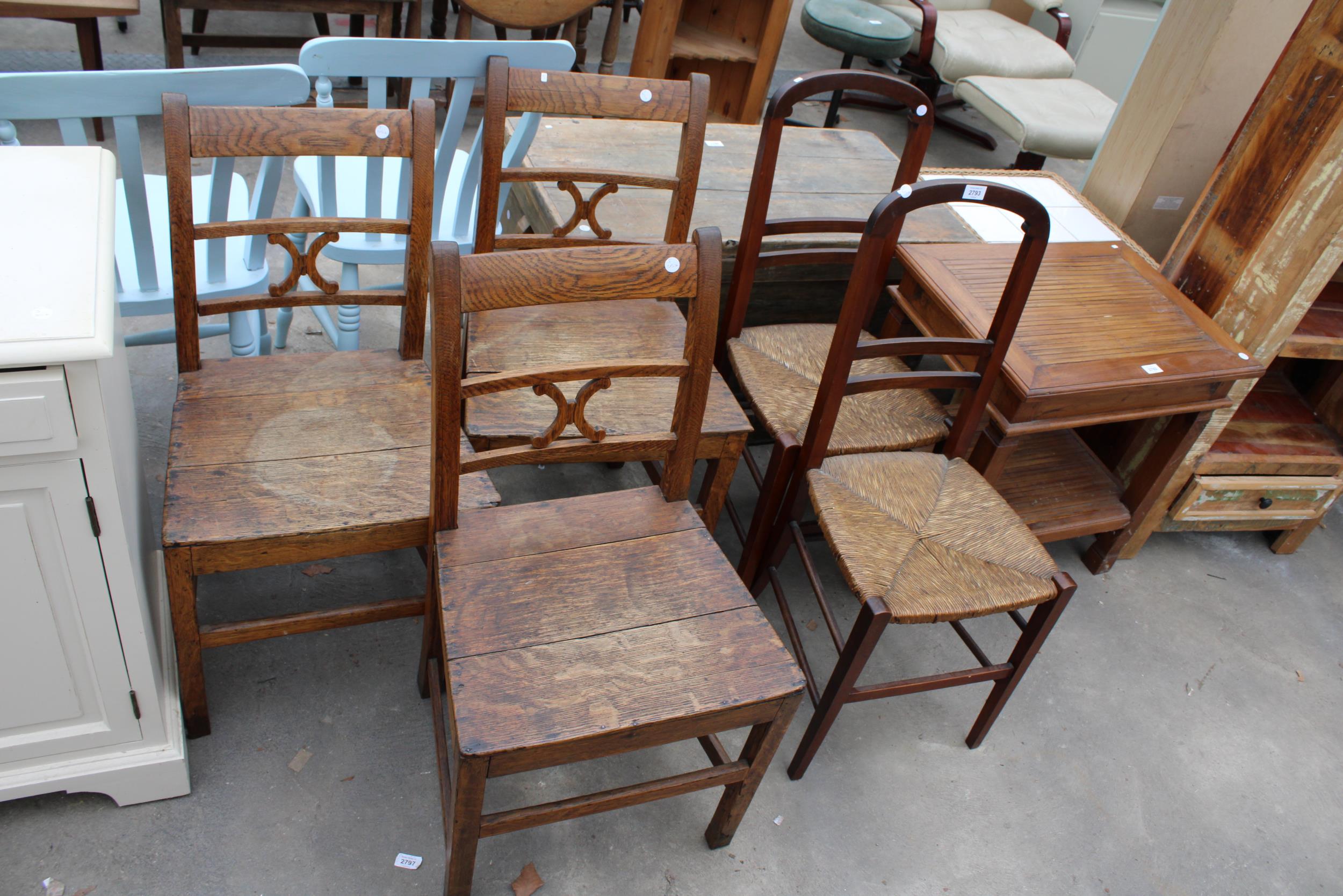 THREE ELM AND OAK COUNTRY CHAIRS AND A PAIR OF BEDSIDE CHAIRS - Image 2 of 3