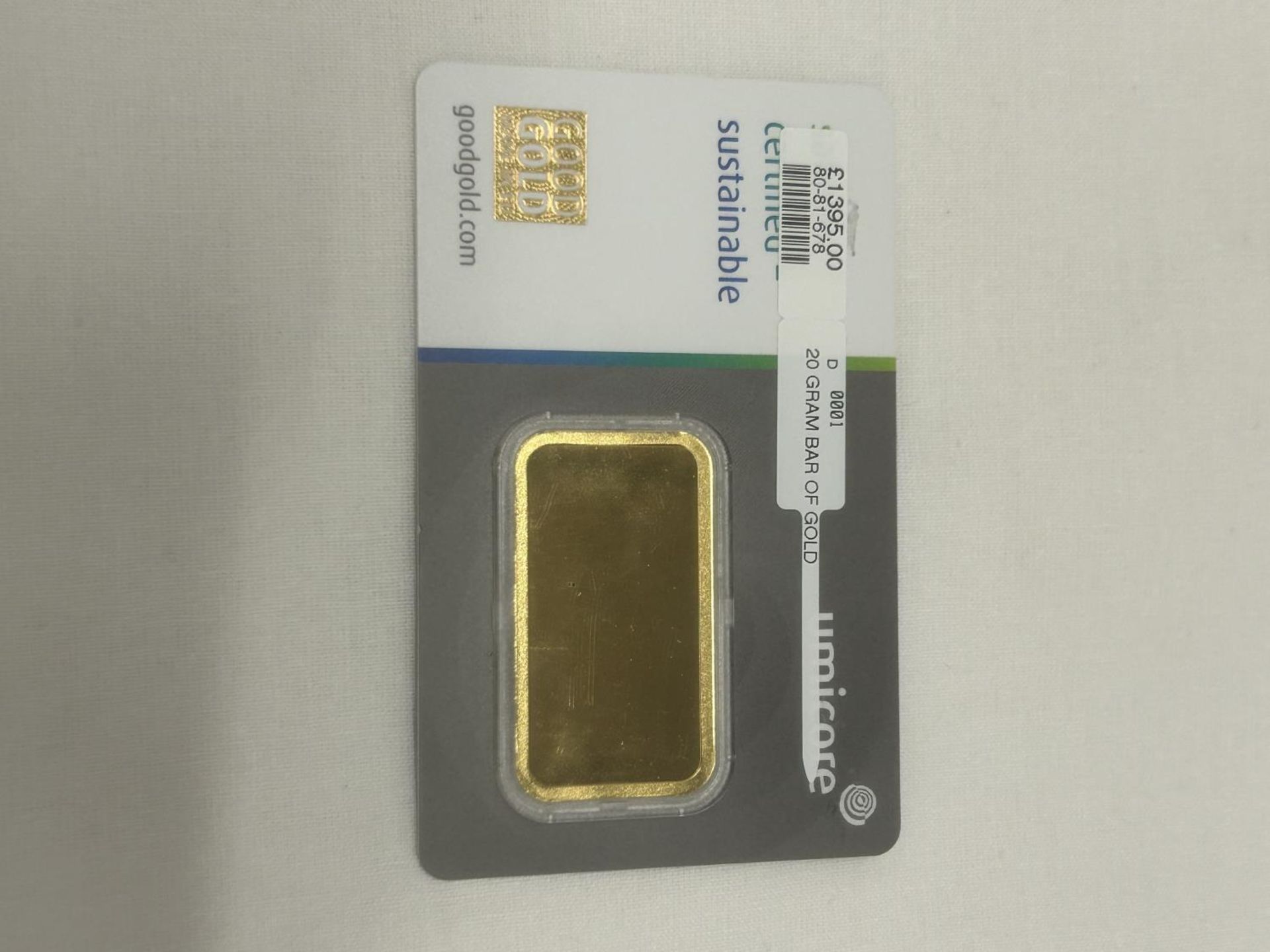 A 20G UMICORE FEINGOLD 999.9 GOLD BAR - Image 2 of 3