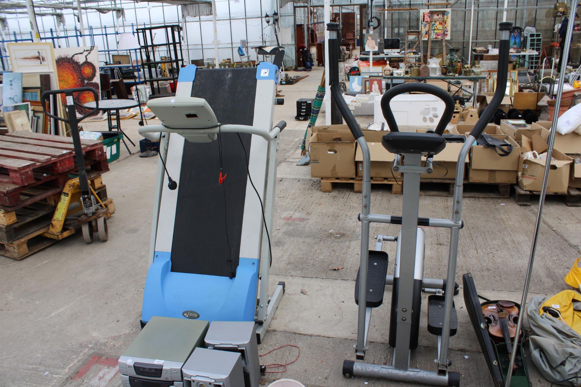 TWO EXERCISE MACHINES TO INCLUDE A TREADMILL, ETC