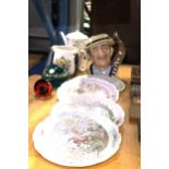 FOUR ROYAL DOULTON WIND IN THE WILLOWS' PLATES TOGETHER WITH PAPERWEIGHTS, TOBY JUG ETC.,