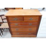 A LATE VICTORIAN MAHOGANY CHEST OF TWO SHORT AND THREE LONG DRAWERS WITH BRASS HANDLES 40" WIDE