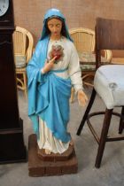 A LARGE PLASTER FIGURE OF THE VIRGIN MARY 47" HIGH