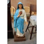 A LARGE PLASTER FIGURE OF THE VIRGIN MARY 47" HIGH