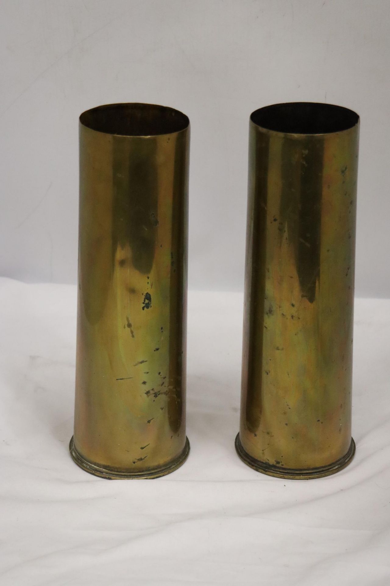 TWO BRASS TRENCH ART SHELL VASES HEIGHT 29CM - Image 2 of 3