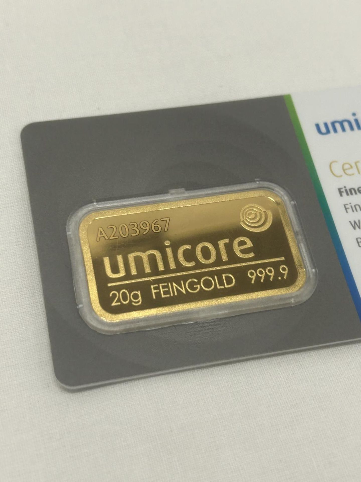 A 20G UMICORE FEINGOLD 999.9 GOLD BAR - Image 3 of 3