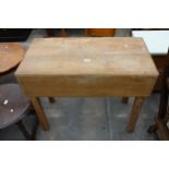 A VICTORIAN PINE AND BEECH DROP LEAF KITCHEN TABLE WITH SINGLE DRAWER