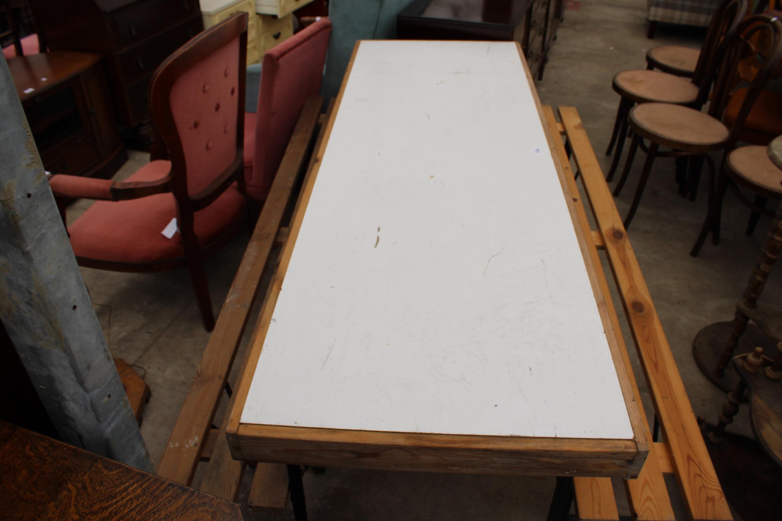 A FOLDING TABLE AND PAIR OF FOLDING BENCHES - Image 3 of 3