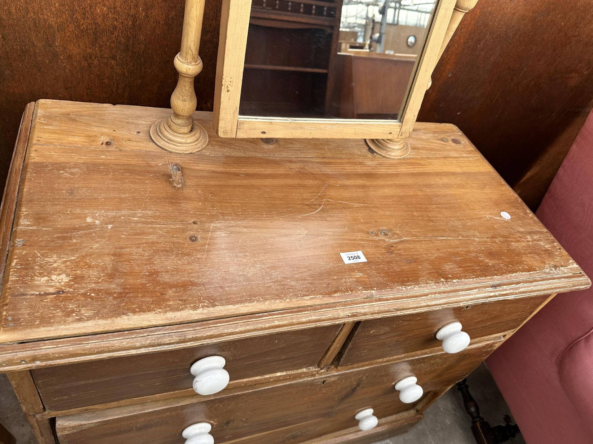 A VICTORIAN PINE DRESSING CHEST OF TWO SHORT AND TWO LONG DRAWERS, 36" WIDE - Image 3 of 4
