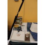 A QUANTITY OF FISHING ITEMS TO INCLUDE A FLY TYING KIT, ASSORTED FISHING TACKLE, SMALL BOX OF FLIES,