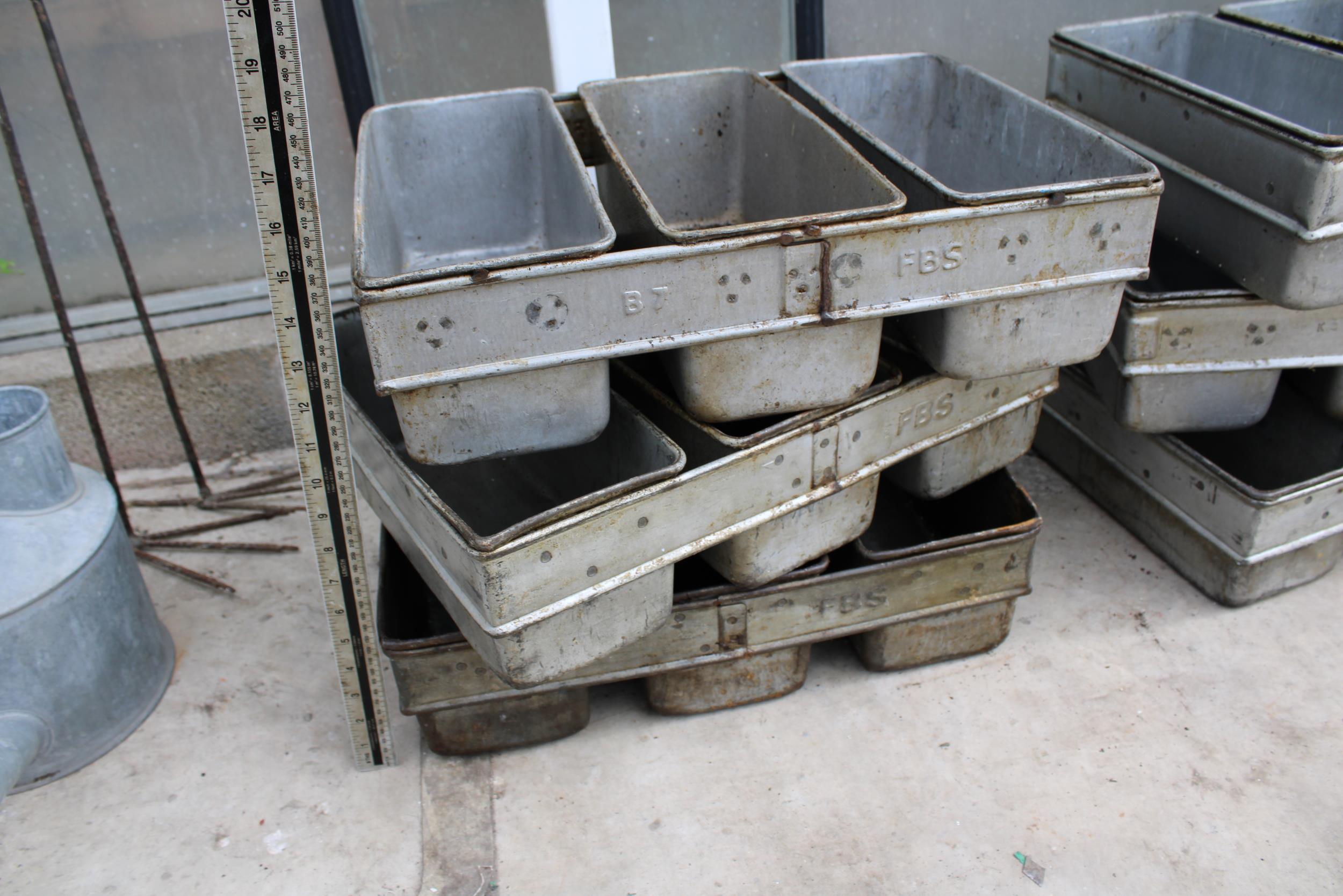 THREE VINTAGE THREE SECTION METAL DOUGH PROVING LOAF TRAYS