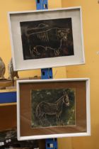 TWO ABORIGINAL DESIGN PRINTS OF A BULL AND A DONKEY