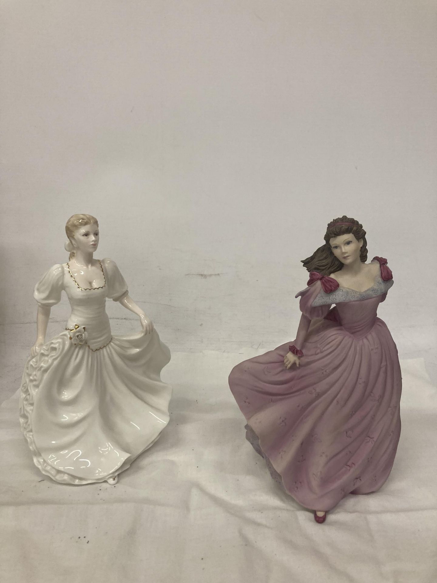 TWO COALPORT FIGURINES SUMMER BREEZE FROM THE AGE OF ELEGANCE SERIES AND AN UNAMED FIGURE