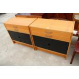 A PAIR OF TEAK SIDE CABINETS WITH PAINTED DOORS