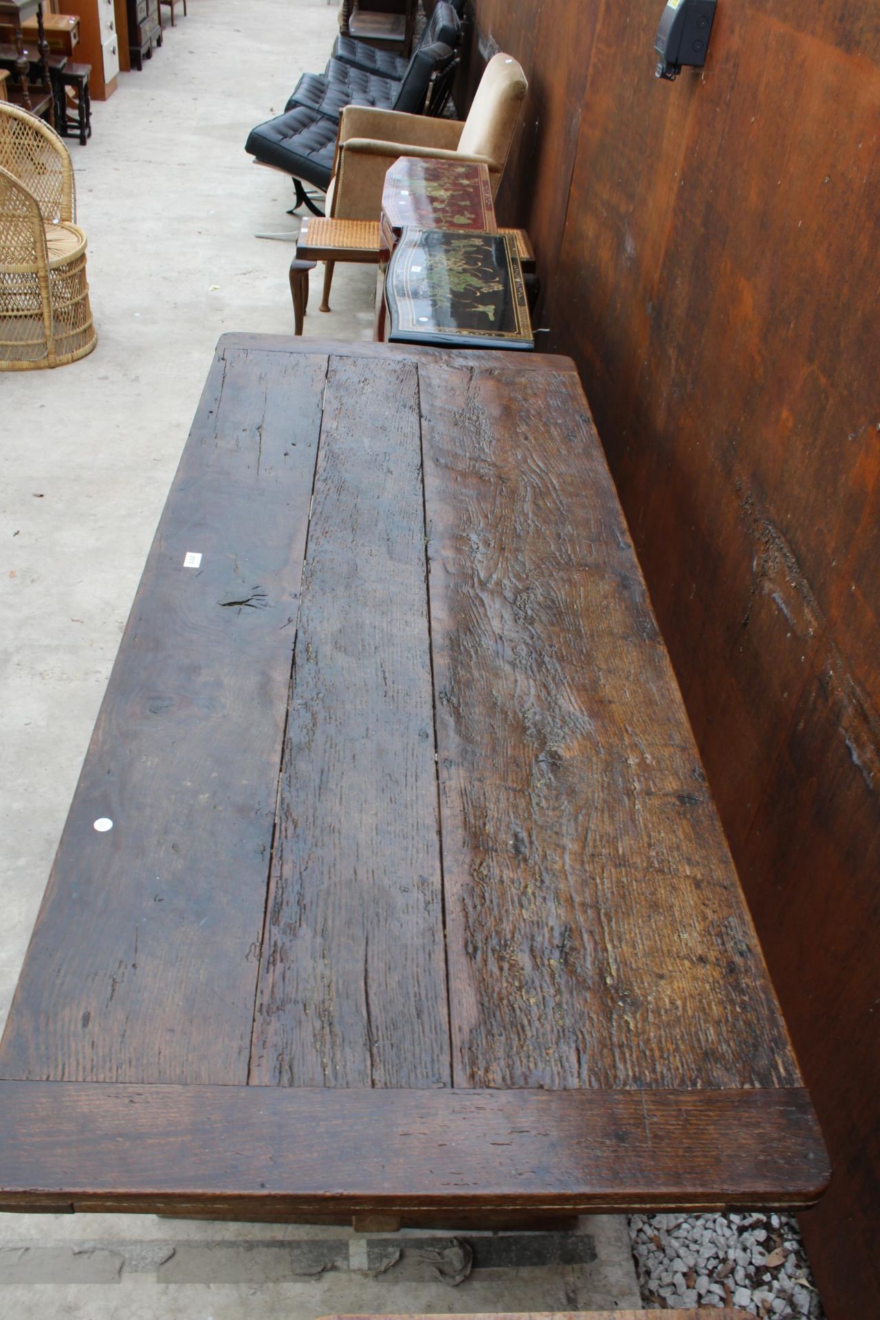 A GEORGIAN STYLE OAK REFECTORY TABLE ON BEECH BASE 79" X 29" - Image 3 of 4