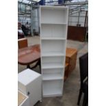 A TALL SIX TIER WHITE OPEN BOOKCASE 18" WIDE
