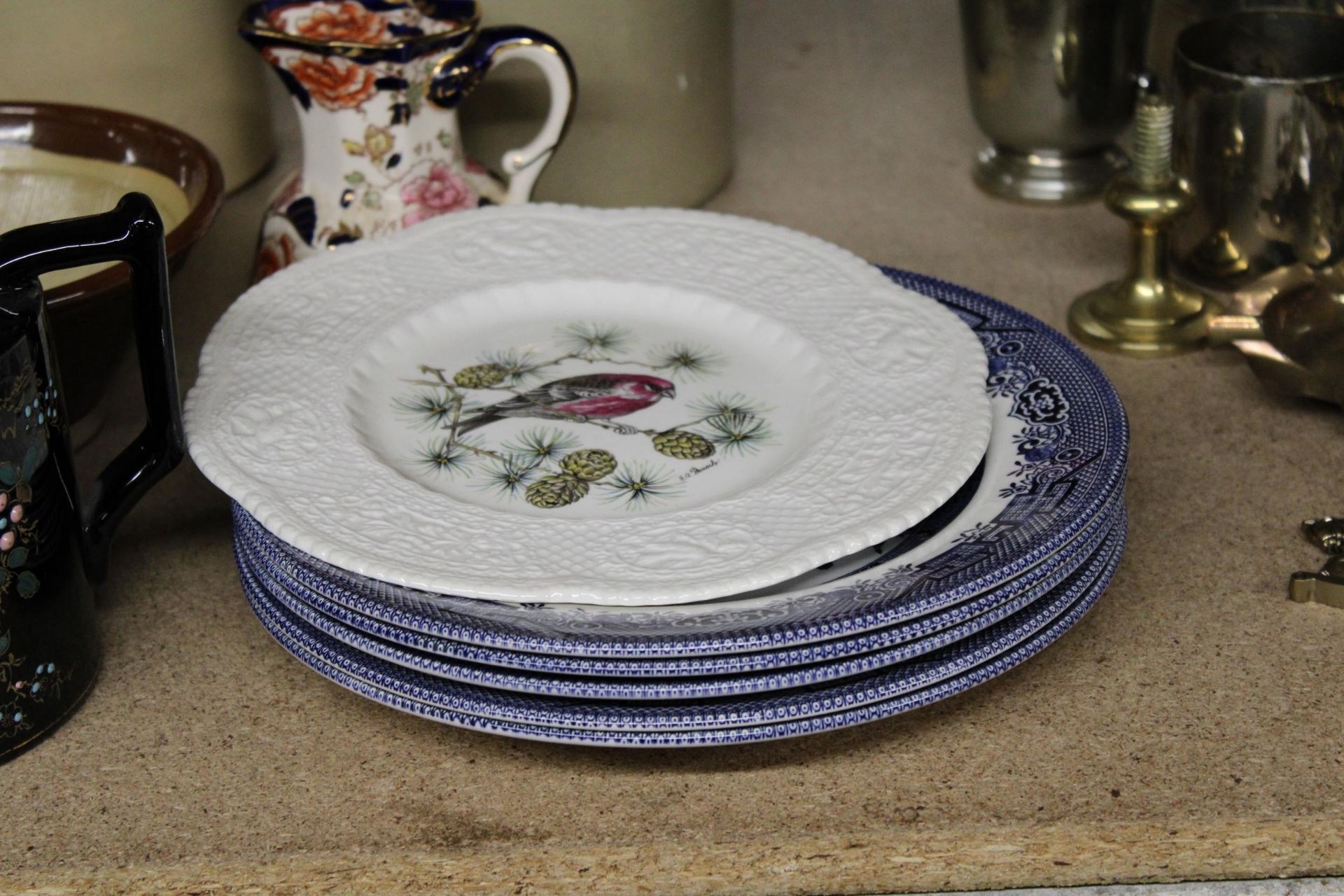 A QUANTITY OF CERAMICS TO INCLUDE A VINTAGE BLACK TEAPOT, STONEWARE JARS AND A BOWL, A MASON'S ' - Image 2 of 5