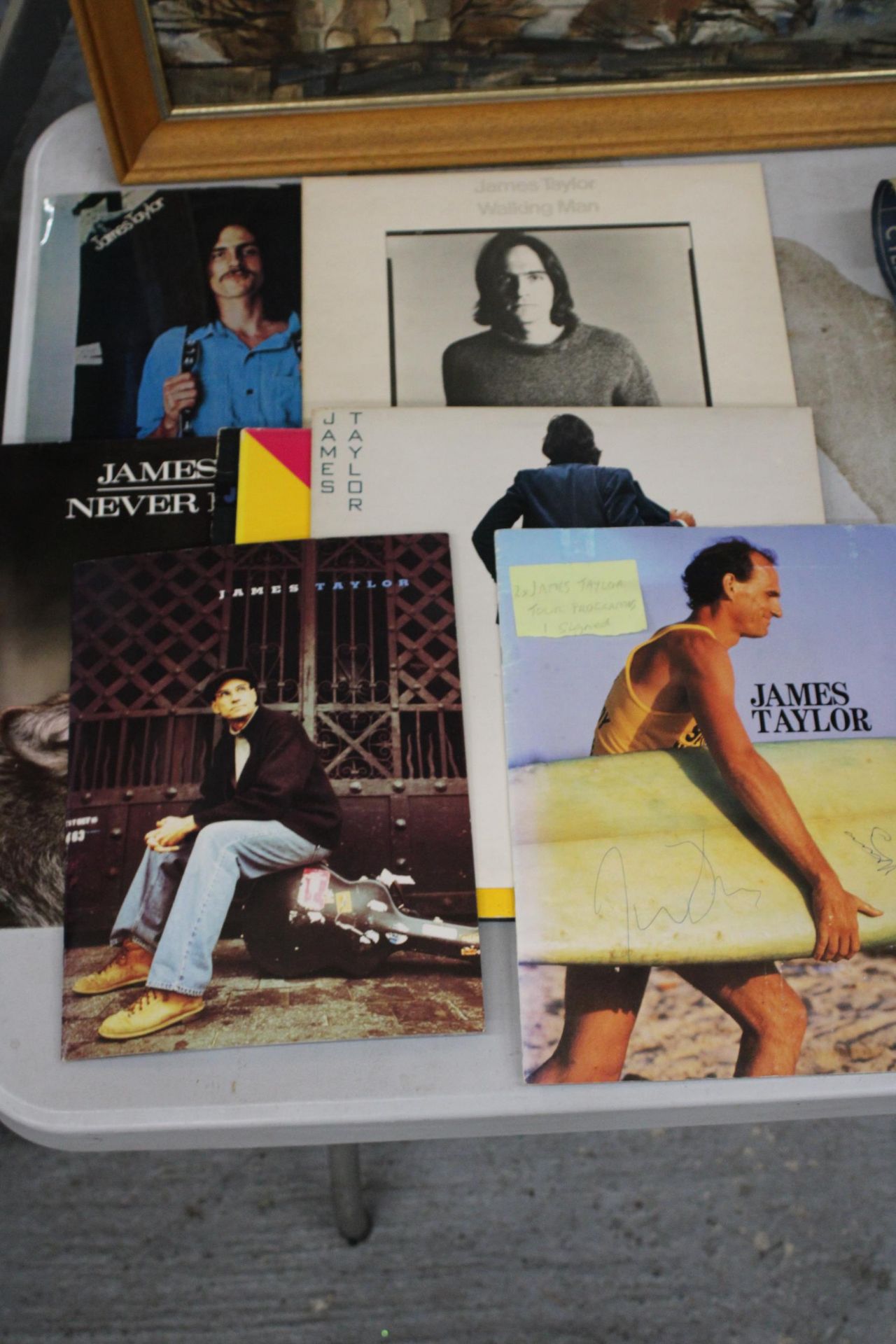 SEVEN JAMES TAYLOR LP RECORD PLUS TWO JAMES TAYLOR PROGRAMMES, ONE SIGNED