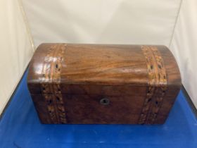 AN INLAID DOME TOP TEA CADDY