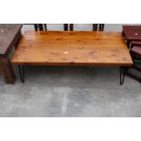 A PINE COFFEE TABLE ON HAIRPIN LEGS 48" X 24"