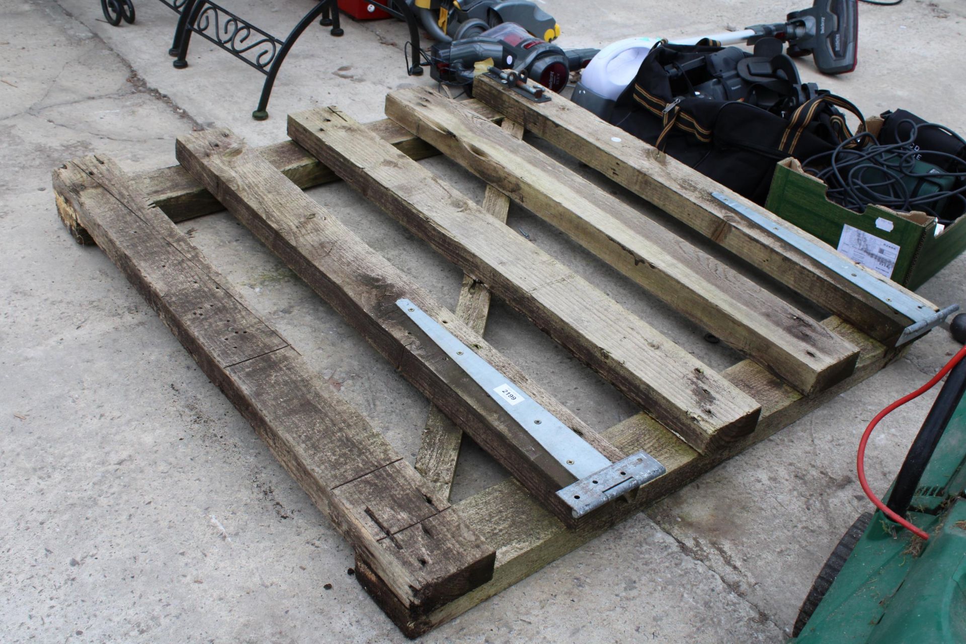 A WOODEN GATE WITH HINGES AND A QUALCAST ELECTRIC LAWN MOWER - Image 2 of 2