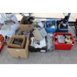 A LARGE ASSORTMENT OF TOOLS AND HARDWARE TO INCLUDE PLUMBING SPARES AND A SPIRIT LEVEL ETC