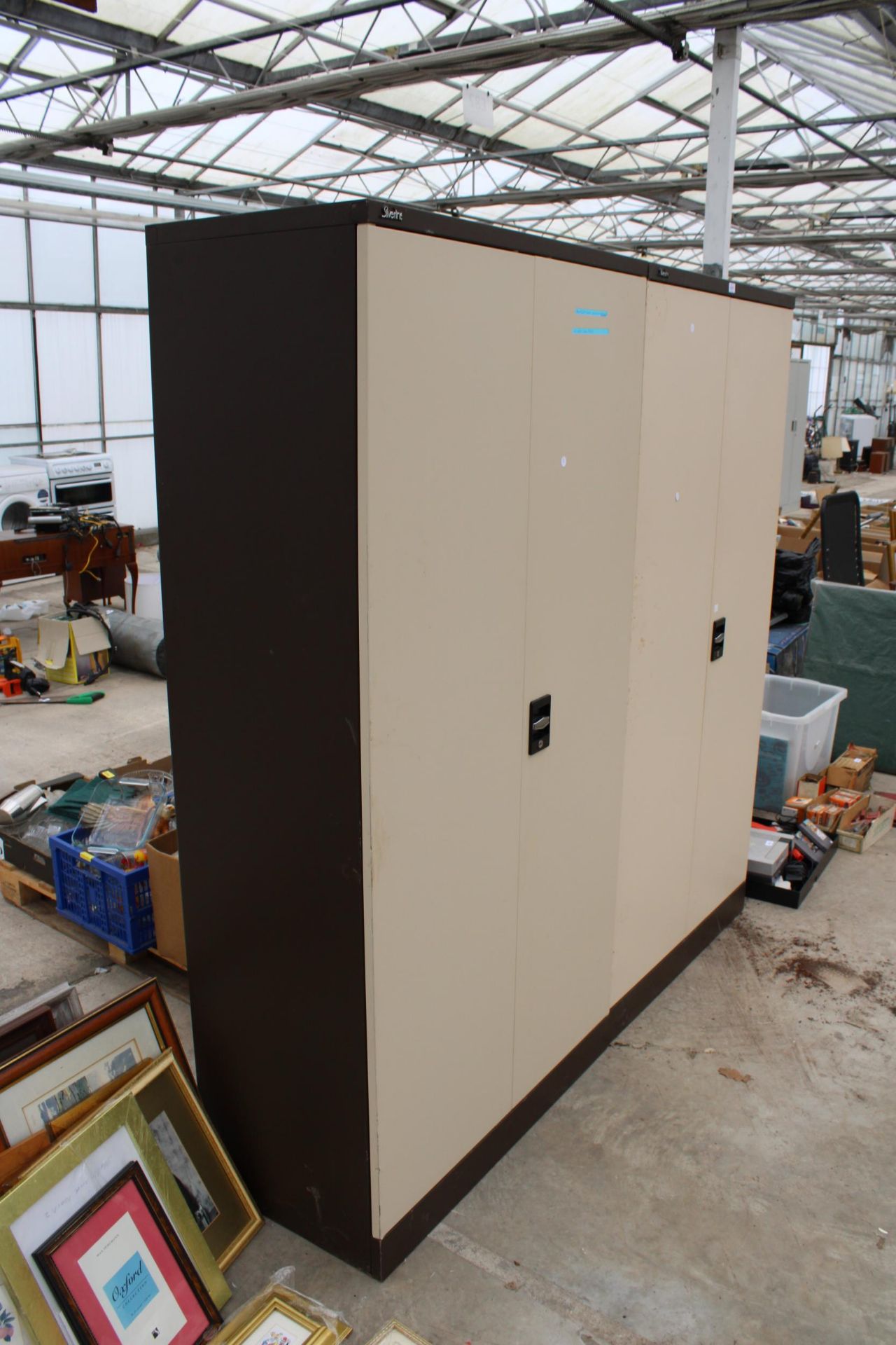 A PAIR OF METAL TWO DOOR WORKSHOP CUPBOARDS - Image 2 of 3