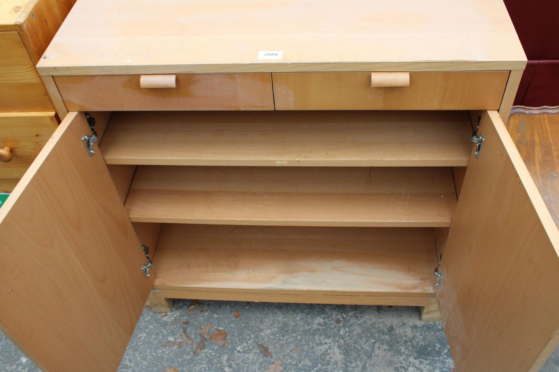 A HARDWOOD EFFECT CUPBOARD WITH BENTWOOD HANDLE 32" WIDE - Image 2 of 2