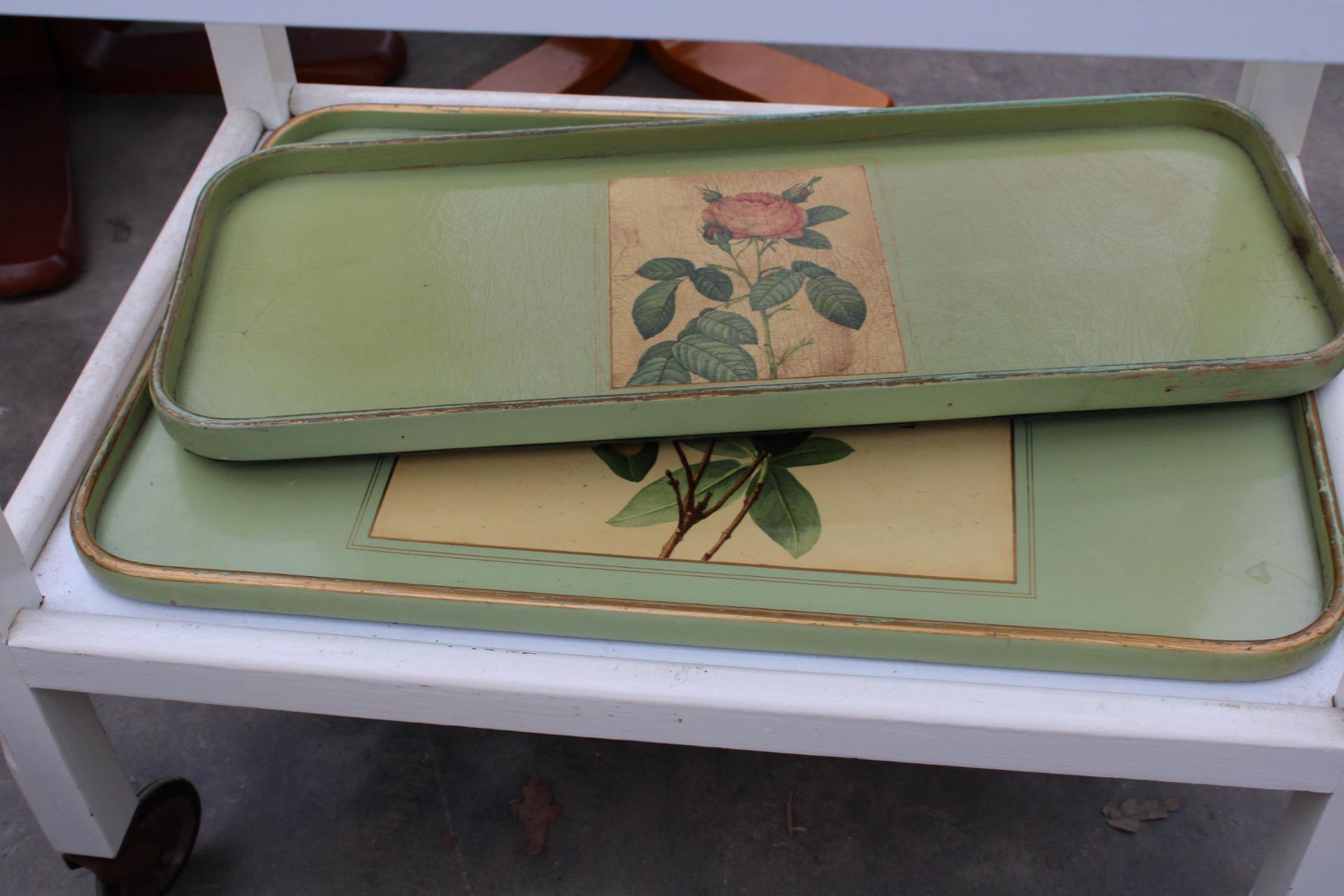 A PAINTED TWO TIER TROLLEY, TWO TRAYS AND A PAINTED BOX BEARING A DUBLIN STAMP - Image 3 of 3