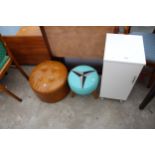 A 1950'S SHERBORNE STOOL, POUFFE AND WHITE BEDSIDE LOCKER