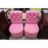 A PAIR OF PINK BUTTON BACK BEDROOM CHAIRS