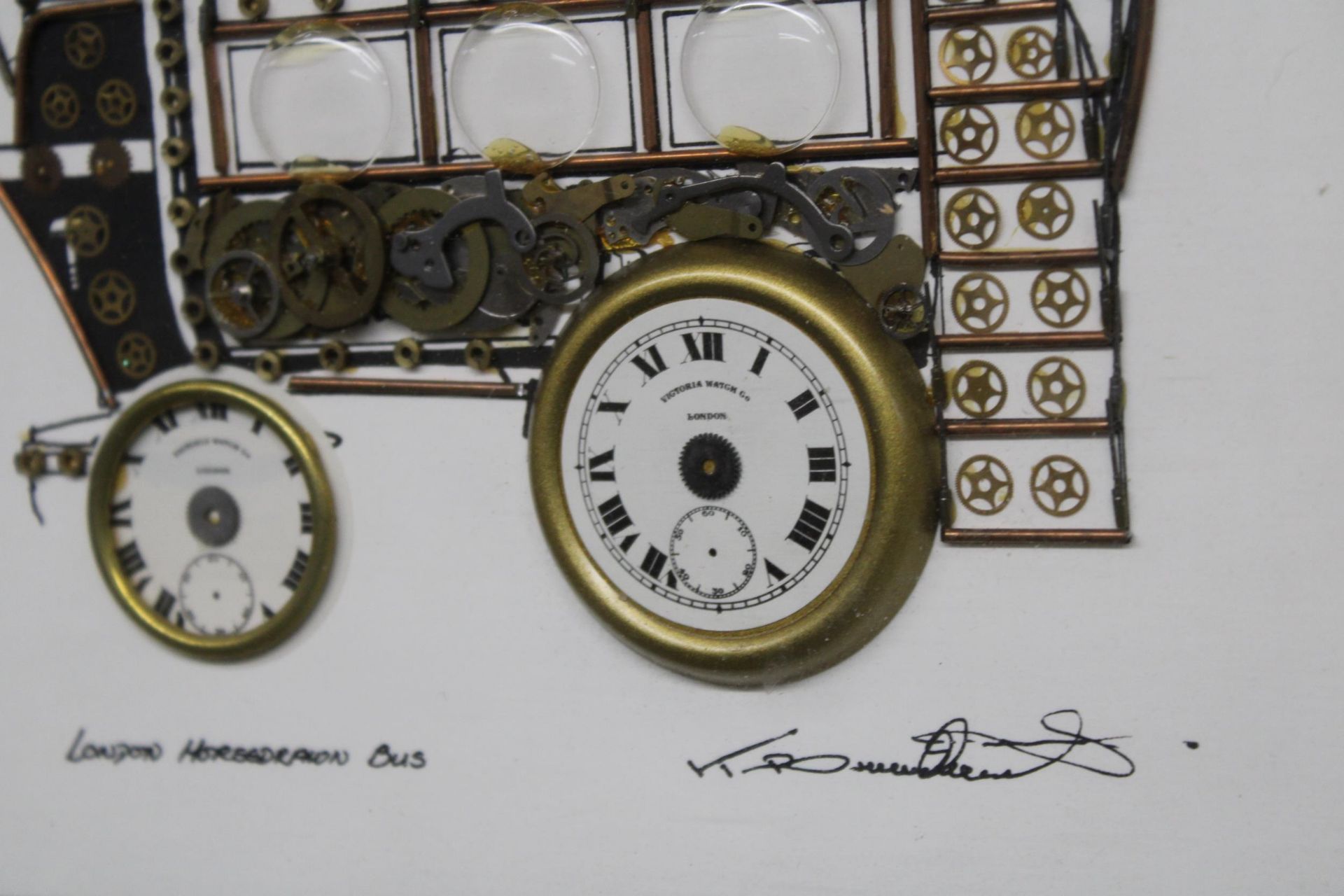 THREE PICTURES OF TRANSPORT MADE WITH WATCH PARTS - Image 5 of 5
