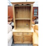 A VICTORIAN STYLE KITCHEN CUPBOARD WITH LATER RACK 36" WIDE