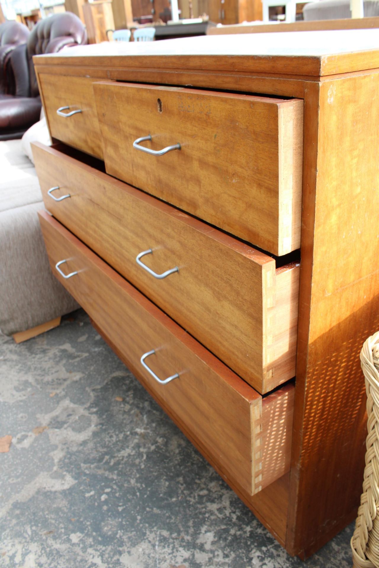 A 20TH CENTURY EX WD MAHOGANY CHEST OF TWO SHORT AND THREE DRAWERS WITH FORMICA TOP STAMPED PAPWORTH - Image 2 of 2