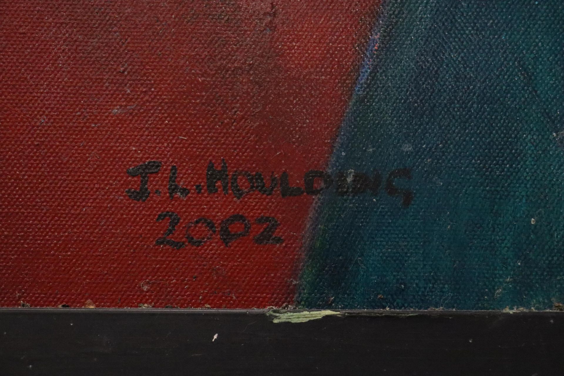 AN ABSTRACT OIL ON CANVAS, SIGNED J L HOULDING, 2002, 80CM X 80CM - Image 3 of 6