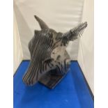 A HEAVY DESIGNER DEER HEAD MADE FROM SOLID STEEL SECTIONS 12" X 11" X 10"
