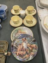 FOUR KEELE ST, POTTERY COTTAGE THEMED CUPS AND SAUCERS,A ROYAL WORCESTER TEACUP AND TWO FOX THEMED