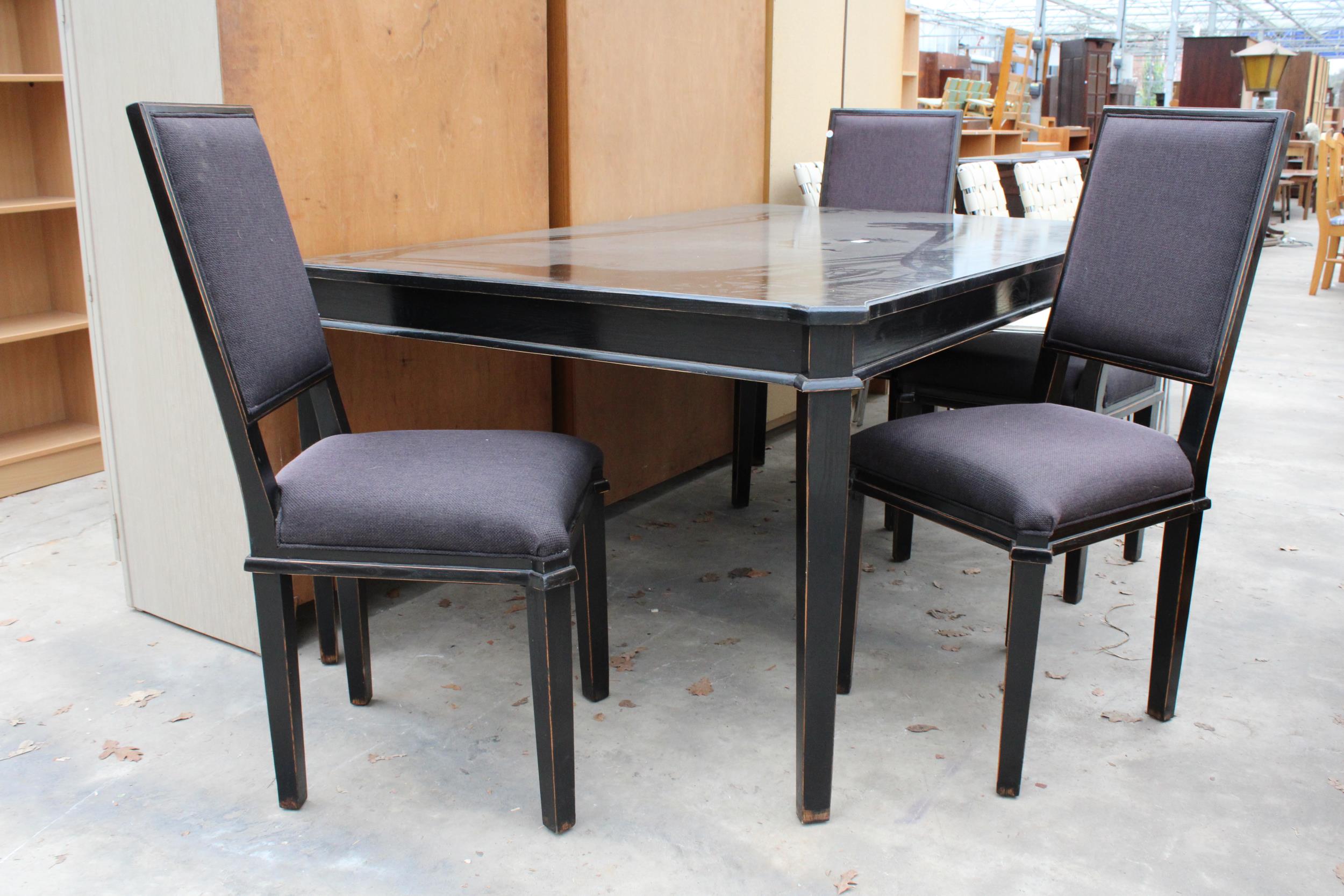 A LAURA ASHLEY HENSHAW EXTENDING DINIG TABLE 69" X 45" (LEAF 19.5" AND FOUR DINIG CHAIRS WITH - Image 2 of 3