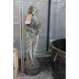 A CONCRETE GARDEN FIGURE OF A FEMALE (H:80CM)