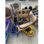 AN ASSORTMENT OF ITEMS TO INCLUDE A FIRE GUARD, AN ELECTRIC DRILL AND A HOSE PIPE ETC