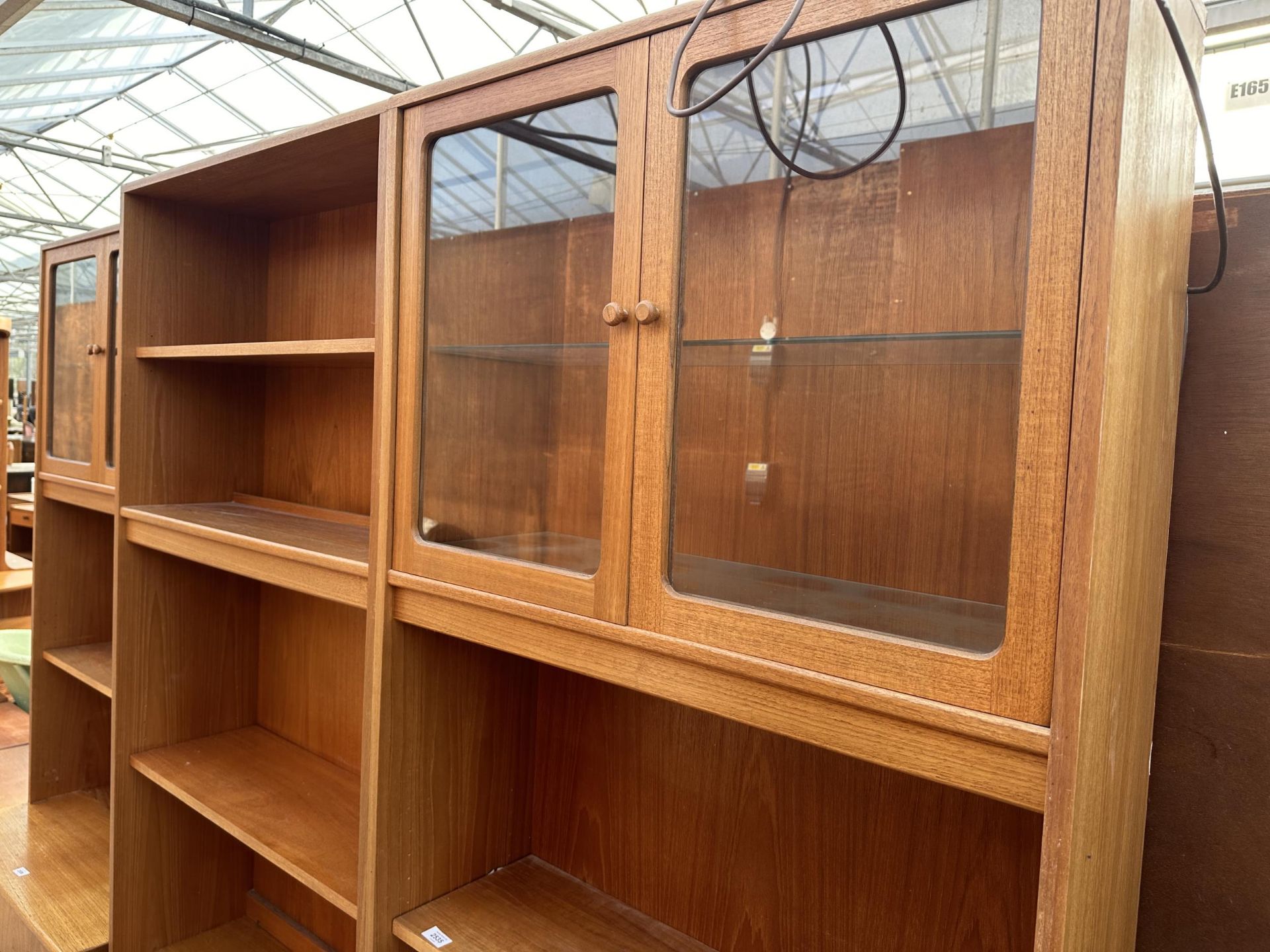 A G PLAN RETRO TEAK UNIT WITH TWO GLAZED UPPER DOORS AND DRAWERS TO BASE 64" WIDE - Image 2 of 6