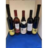 FIVE VARIOUS BOTTLES OF WINE TO INCLUDE A 2005 DOMAINE DU VIEUX CERISIER JULIENAS, TWO 1999