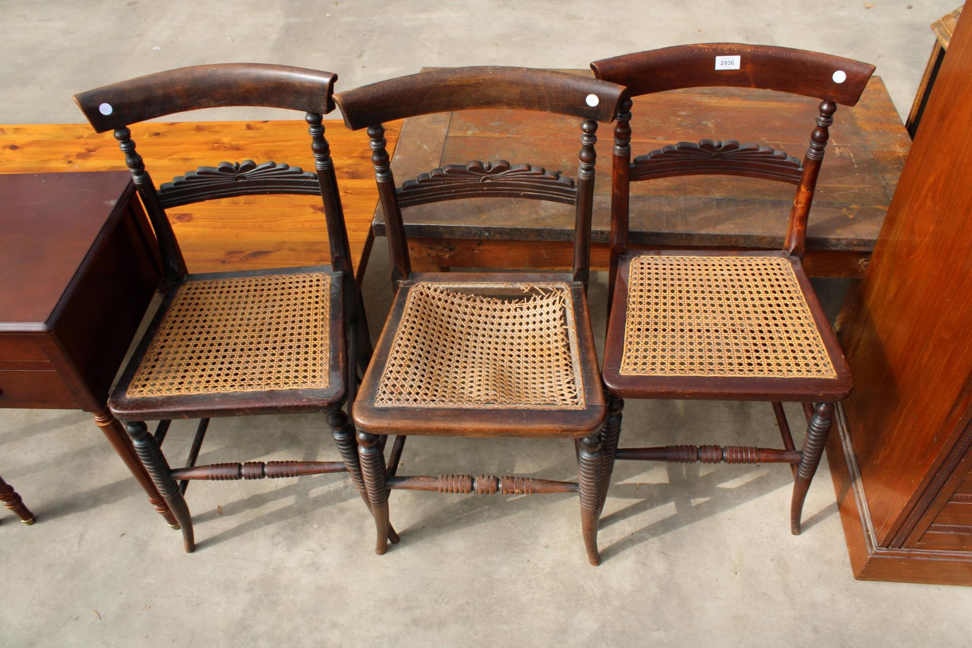 THREE VICTORIAN BEECH FRAMED BEDROOM CHAIRS