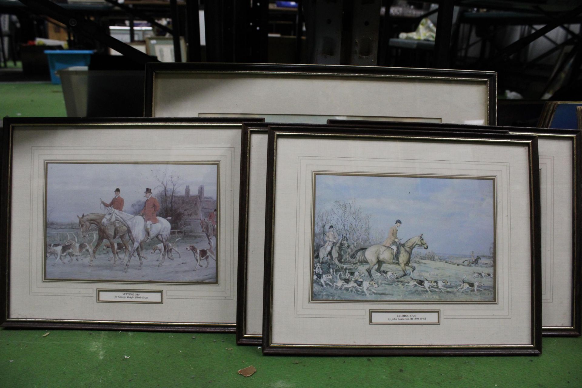 FIVE FRAMED HUNTING PRINT SCENES