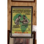 A MUHAMMAD ALI V GEORGE FOREMAN 'RUMBLE IN THE JUNGLE', POSTER WITH A PHOTOGRAPH TO THE BACK