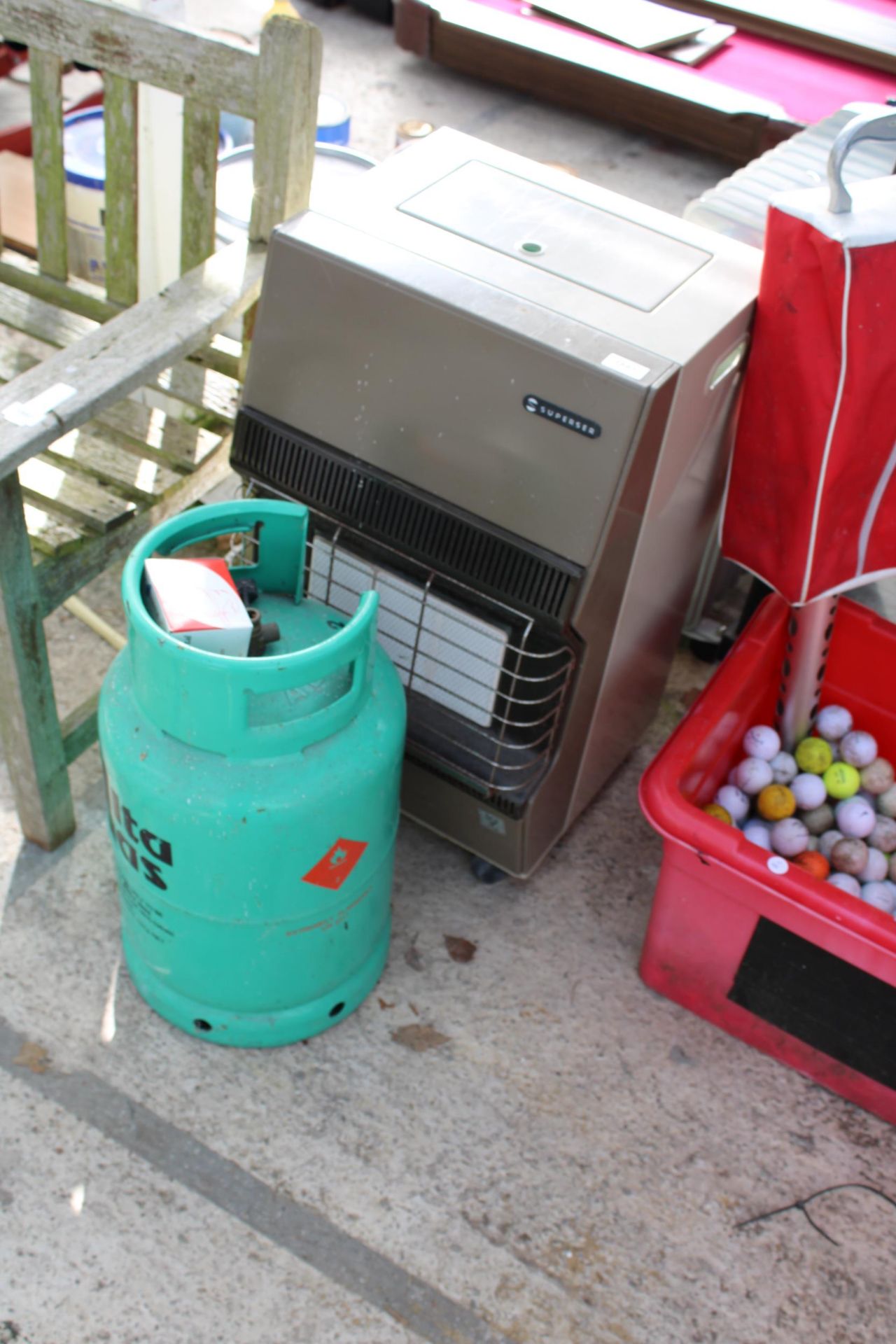 A SUPERSER GAS HEATER AND TWO GAS BOTTLES