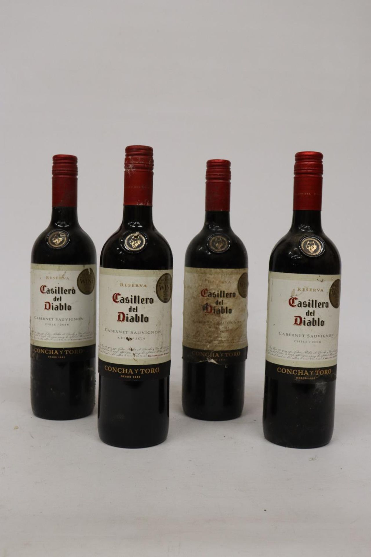 FOUR BOTTLES OF RED RESERVA CASILLERO DEL DIABLO CABERNET SAVIGNON CHILE 2016 WINE - 13.5 PER CENT